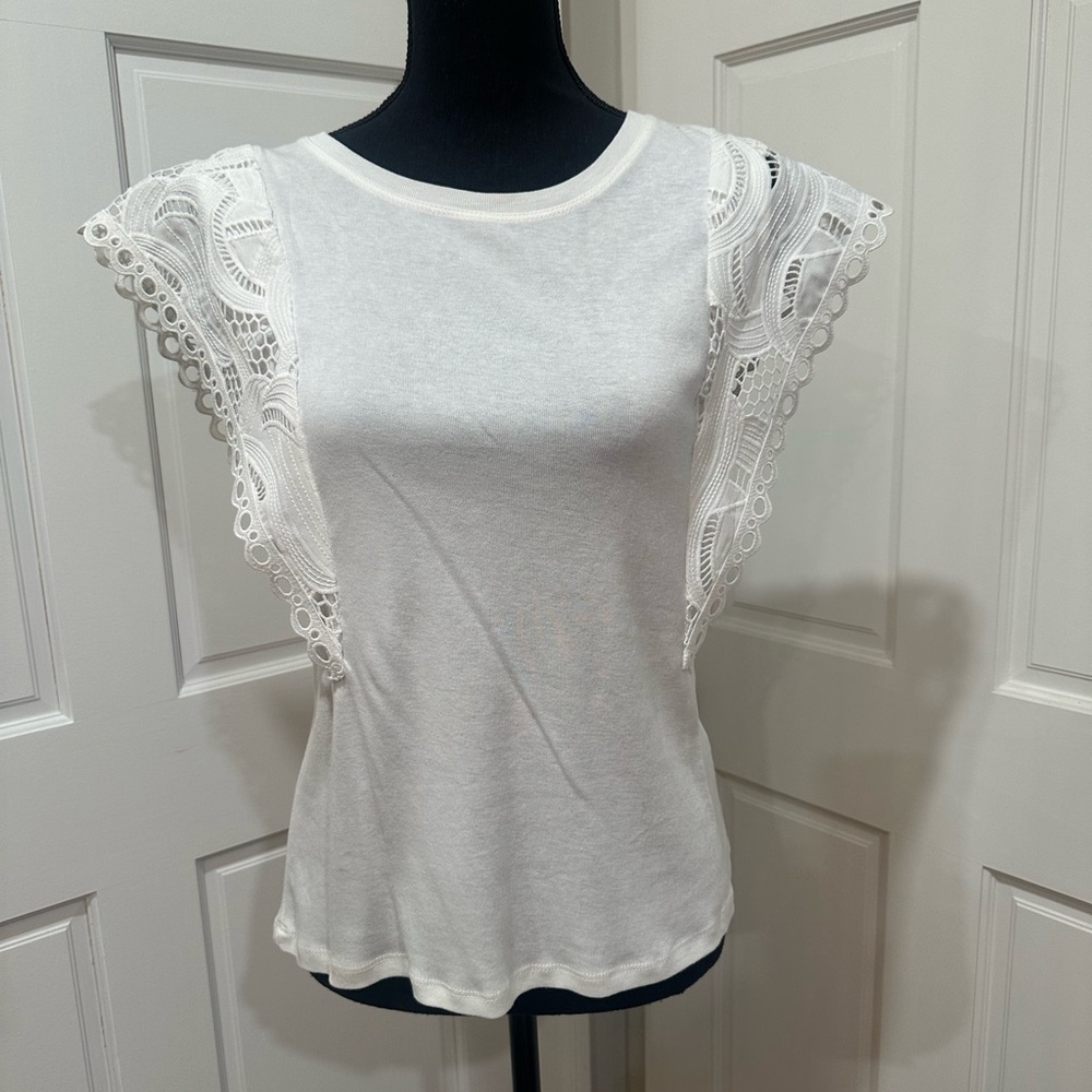 Catherine Malandrino White Lace Accent Blouse